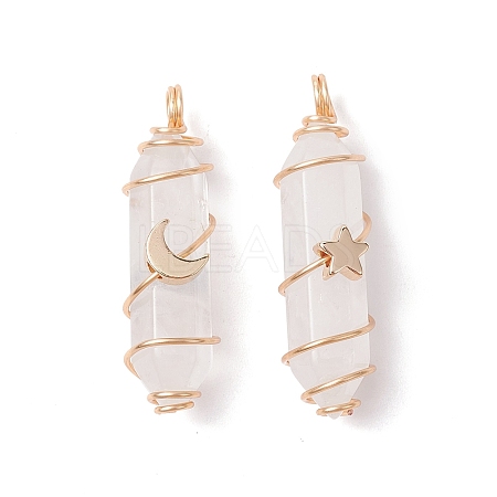 Natural Quartz Crystal Copper Wire Wrapped Pendants PALLOY-JF02535-01-1