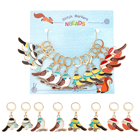 12Pcs 4 Style Alloy Enamel Bird Charms Locking Stitch Makers HJEW-PH01590-1