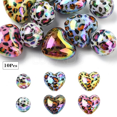 10Pcs 2 Styles UV Plating Opaque Acrylic Beads OACR-YW0003-44A-1