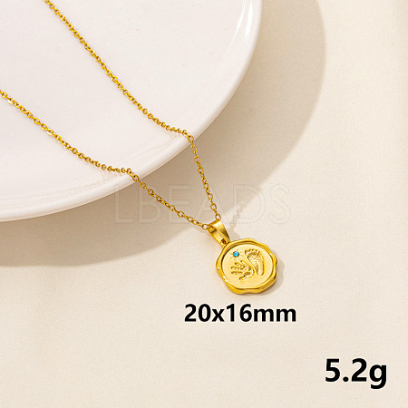 Stainless Steel Flat Round with Hand & Footprint Pendant Necklaces HK0528-4-1