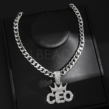 Hip-hop Style Zinc Alloy Crystal Rhinestone Pendant Cuban Link Chain Necklaces FS-WG425B8-08-1