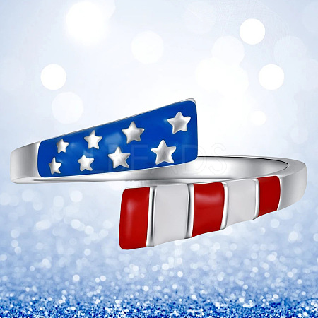 Independence Day American Flag Pattern Alloy Enamel Cuff Rings FS-WGD328B-01-1