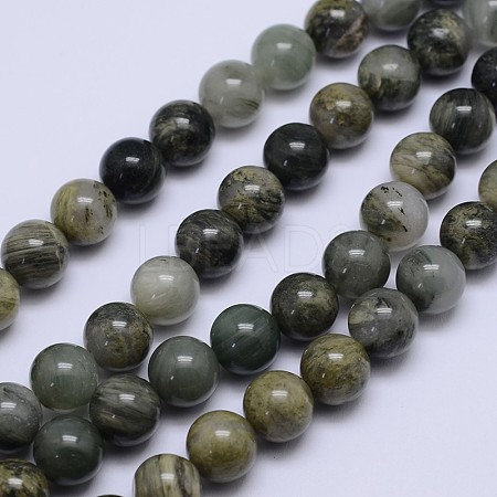 Round Natural Green Rutilated Quartz Beads Strands X-G-D742-6mm-1