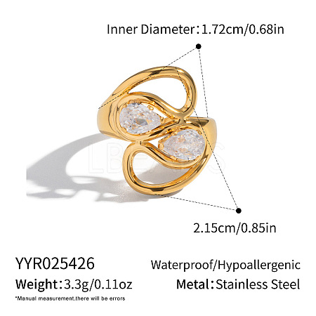 Irregular 304 Stainless Steel Pave Clear Cubic Zirconia Cuff Open Rings for Women MO3705-4-1