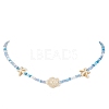 Synthetic Turquoise Starfish & Turtle & Seed Beaded Necklace for Women NJEW-JN04482-02-3
