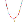 Colorful Beaded Heart Letter Necklace with Pearl Elements Stainless Steel Pendant Jewelry TR2146-25-1