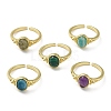 Natural Mixed Gemstone Oval Open Cuff Rings RJEW-M155-07G-1