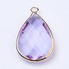 Golden Tone Brass Glass Teardrop Pendants GLAA-M006-A-14G-2