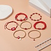 7Pcs 7 Style Evil Eye Lampwork & Glass Seed & Brass Beaded Stretch Bracelets Set for Women BJEW-JB09249-01-5