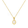 304 Stainless Steel Enamel White Oval with Letter Pendant Necklaces for Men Women FS-WG94BAB-09-1
