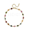 Natural Multicolor Tourmaline Faceted Cube Beaded Chain Anklets AJEW-AN00875-3