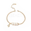 Shell Pearl & Leaf Charm Bracelet BJEW-TA00239-1