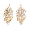 Brass Micro Pave Clear Cubic Zirconia Leaf Peg Bails Pendants KK-N232-458-2