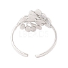 Leaf 304 Stainless Steel Cuff Ring for Women RJEW-F121-07P-2