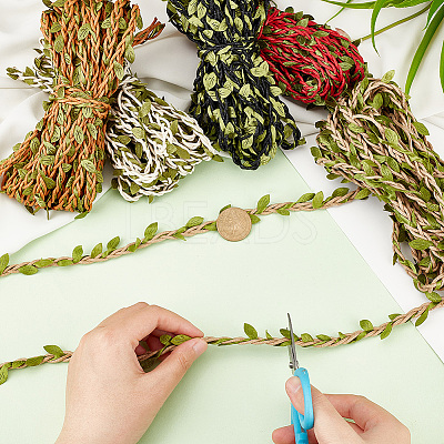 5 Bundles 5 Colors Wax Cotton Knitted Cord with Leaf Trimming OCOR-GA0001-65-1