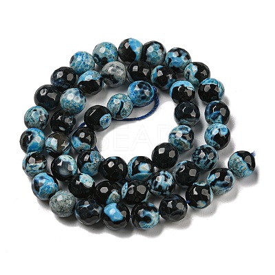 Faceted Round Dyed Natural Fire Crackle Agate Beads Strands G-D769-8mm-04-1
