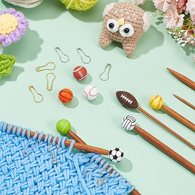 8Pcs 8 Styles Sports Silicone Beads Knitting Needle Protectors/Knitting Needle Stoppers DIY-NB0010-34-1