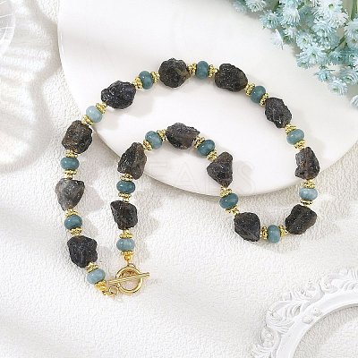 Raw Rough Natural Iolite and Dyed White Jade Rondelle Beaded Necklaces NJEW-JN06646-1