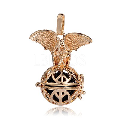 Golden Plated Brass Hollow Round Cage Pendants KK-J252-06G-1