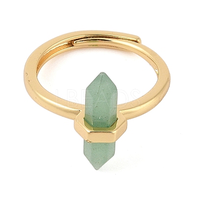 Double Pointed Hexagonal Prism Natural Green Aventurine Adjustable Rings for Women RJEW-G327-01G-03-1