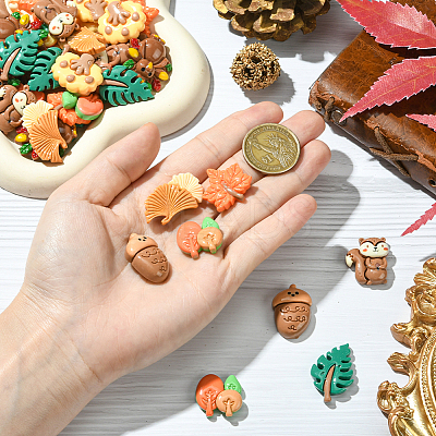 60Pcs 10 Styles Autumn Theme Resin Cabochons RESI-SC0006-37-1