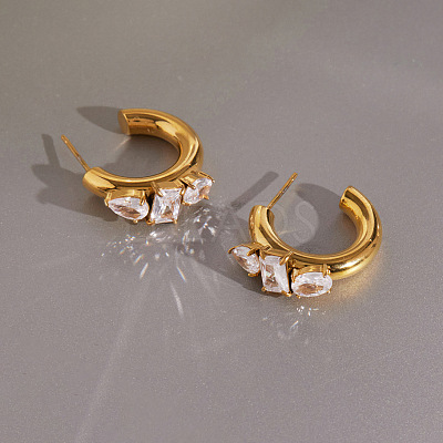 304 Stainless Steel Pave Clear Cubic Zirconia Stud Earrings WGE1729-01-1
