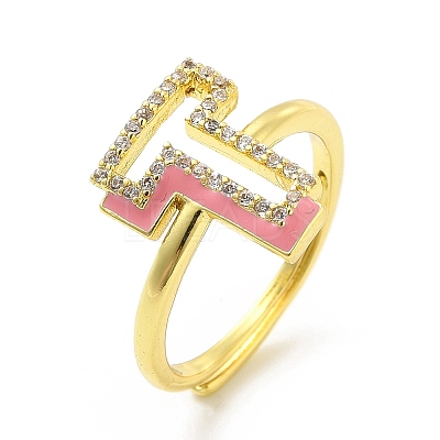 Mixed Color Enamel Initial Letter Adjustable Ring with Clear Cubic Zirconia RJEW-P045-01G-T-1