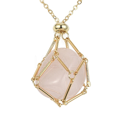 2Pcs 2 Color Brass Bar Link Chains Macrame Pouch Empty Stone Holder for Pendant Necklaces Making NJEW-JN04466-02-1