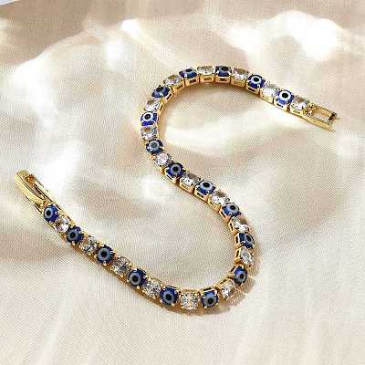 Brass Enamel Link & Charm Bracelets BJEW-Z094-02G-03B-1