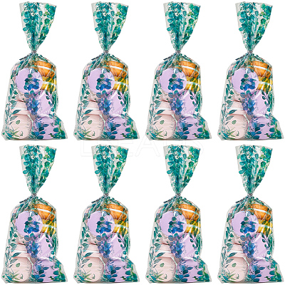 100Pcs Leaf Printed OPP Cellophane Candy Packaging Bags ABAG-GF0001-40-1