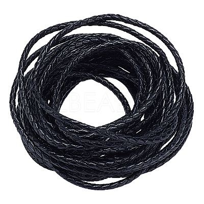 Diameter 3mm Black Round Folded Bolo Genuine Braided Leather Cords for Necklace Bracelet Jewelry Making WL-PH0002-01A-1