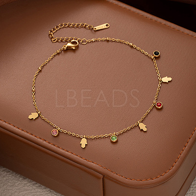 304 Stainless Steel Pave Colorful Cubic Zirconia Charm Anklets for Women FS-WG43DDA-04-1