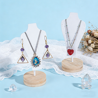 Bust Iron Jewelry Necklace Display Stands with Wooden Rond Base NDIS-WH0024-06A-1