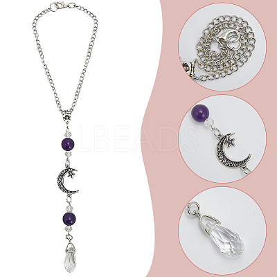 Natural Amethyst & Alloy Pendant Decorations HJEW-WH20009-03A-1