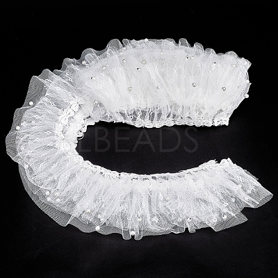 5 Yards Polyester Pleated Flower Lace Trim OCOR-GF0003-89B-1
