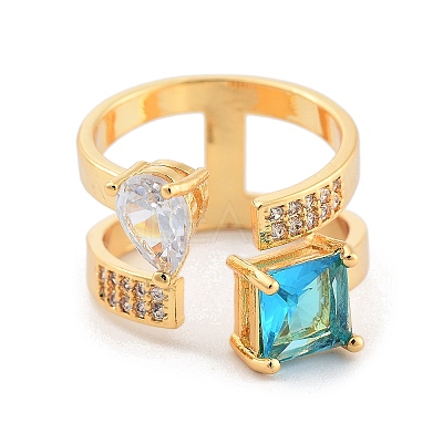 Brass with Cubic Zirconia Open Cuff Rings LS-RJEW-B053-02-1