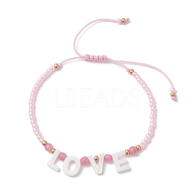 Valentine's Day Dyed Natural White Jade Bead & Rose Quartz & TOHO Round Seed Beads Braided Bead Bracelets for Women BJEW-MZ00244-01-1