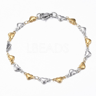 Two Tone 304 Stainless Steel Heart Link Chain Jewelry Sets SJEW-H103-12GP-1