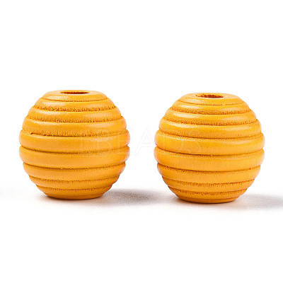 Painted Natural Wood Beehive Beads WOOD-S049-04B-09-1