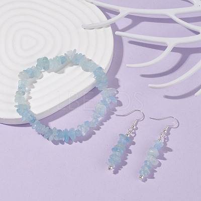 Natural Aquamarine Chips Beaded Jewelry Set SJEW-JS01232-07-1