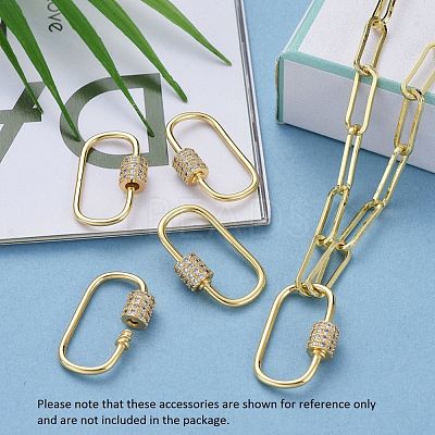 Brass Micro Pave Clear Cubic Zirconia Screw Carabiner Lock Charms ZIRC-E164-11G-1