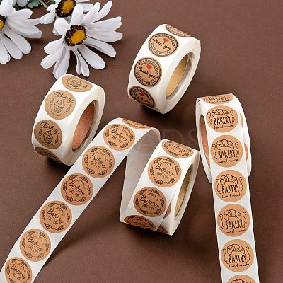8 Rolls 4 Style Bake Theme Self-Adhesive Kraft Paper Stickers DIY-LS0003-42-1