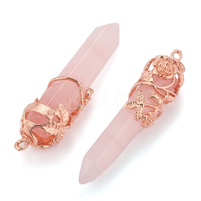 Natural Rose Quartz Pointed Pendants G-O164-02-RG06-1