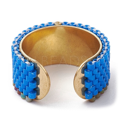 304 Stainless Steel Open Cuff Ring with Glass Seed Beaded RJEW-MZ00014-02-1