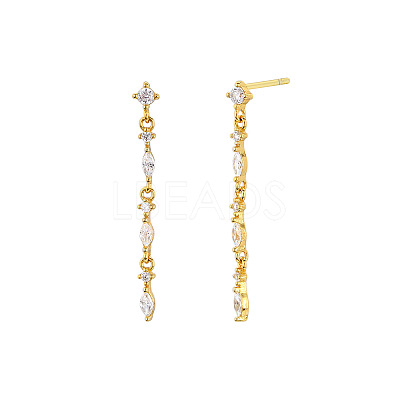 Flat Round with Horse Eye Tassel 925 Sterling Silver Clear Cubic Zirconia Stud Earrings FS-WGBB41B-02-1