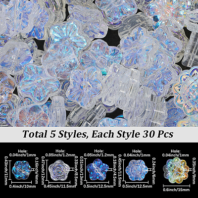150Pcs 5 Styles Electroplate Glass Beads GLAA-PA0001-52-1