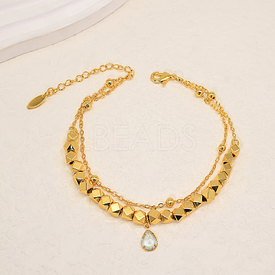 Elegant Brass Glass Teardrop Charm Double-Layer Foot Chain Anklets for Women NE9824-1