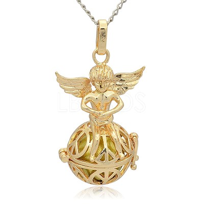 Golden Tone Brass Hollow Round Cage Pendants KK-J238-05G-1