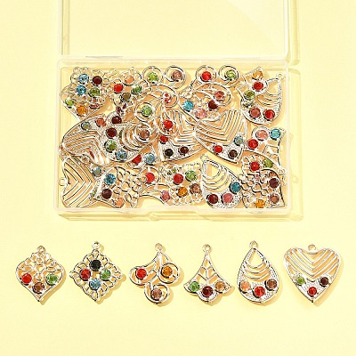 30Pcs 6 Styles Iron & Glass Pendants IFIN-FS0001-52-1