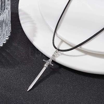Alloy Sword Pendant Necklace with Waxed Cords NJEW-JN04473-1